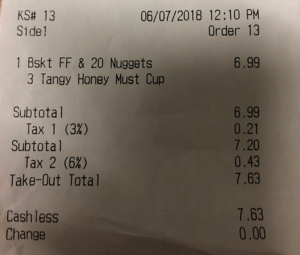 Bulk buying chicken nuggets is cheaper than Happy Meals - Picture shows a US receipt