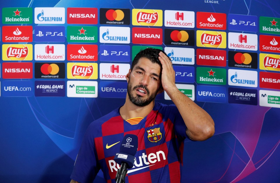 Ex-Liverpool hero Luiz Suarez could not hide his feelings as he departed the Nou Camp after six years 