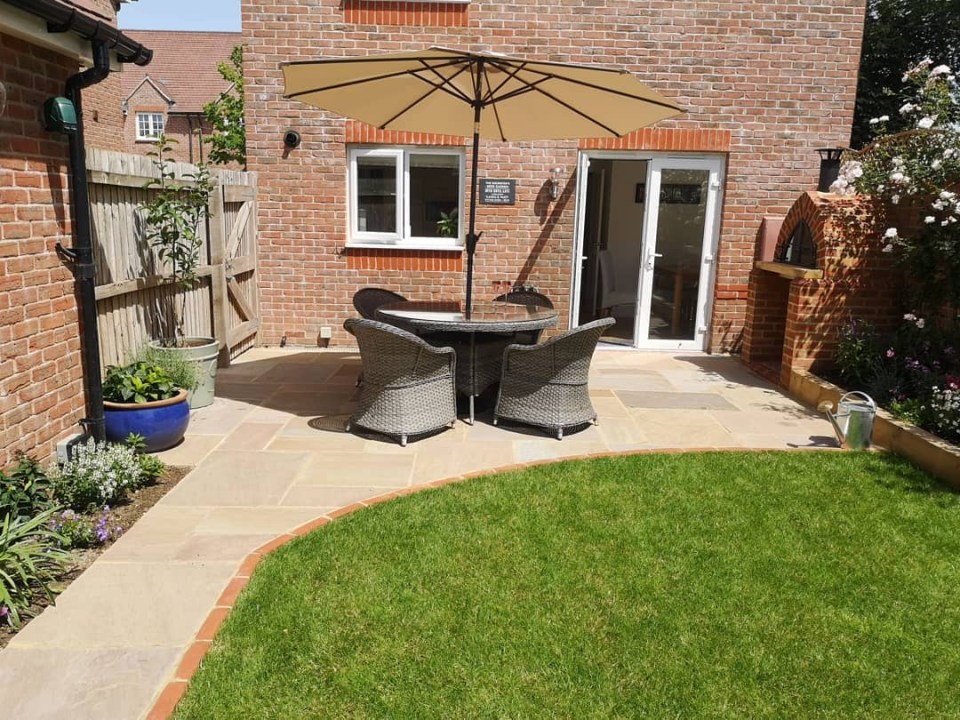 Matt and Laura can enjoy the sunshine on their outdoor table and chairs 