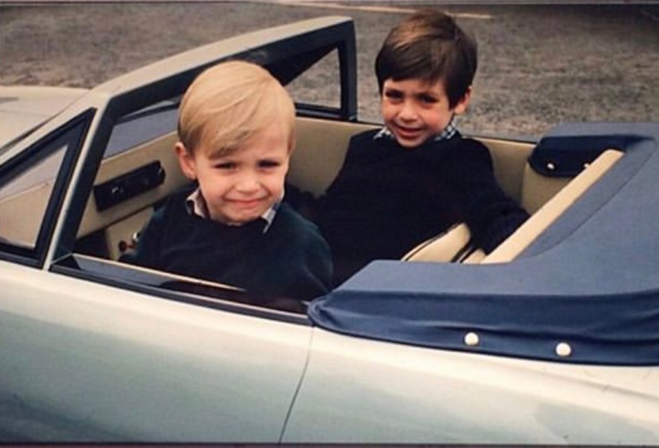 Richard, left, and brother Mark as kids in an Aston Martin Junior