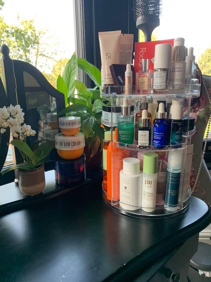 Beauty fan Lorenza Stewart-Young picked up a three-tier unit from Amazon and uses it to store her massive skincare collection