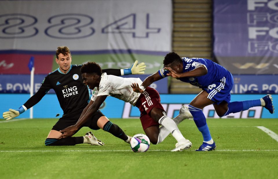 Bukayo Saka was a threat as he bombed forwards and got into the Leicester box