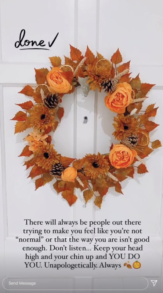 Stacey has hung the beautiful wreath on the back of her front door