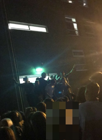 Students at Manchester University also held a huge lockdown rave outside the Owens Park halls in Fallowfield