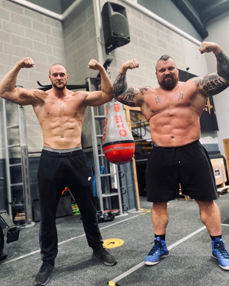 Eddie Hall, right, is spending all of his time in the gym or eating