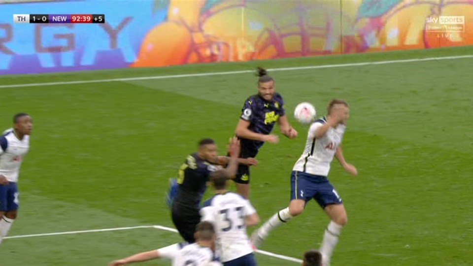 Eric Dier was penalised for handball in the dying seconds