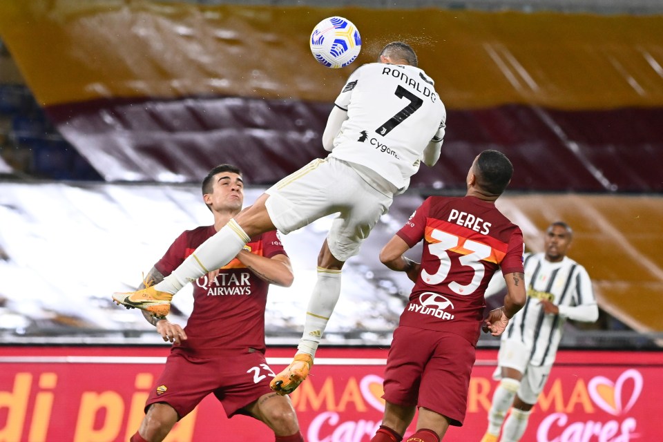 Ronaldo leapt high to score a stunning header against Roma