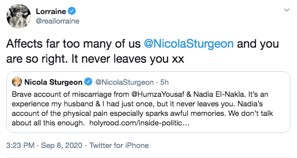 Lorraine replied to a tweet by Nicola Sturgeon that referred to miscarriage