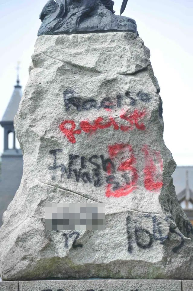 The monument to the English Civil War figure had 'racist' written on it in red paint