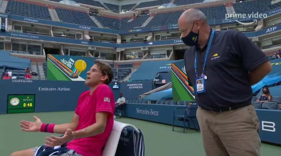 Dominic Thiem was involved in an on-court bust-up at the US Open after being told he could not drink Red Bull from the can