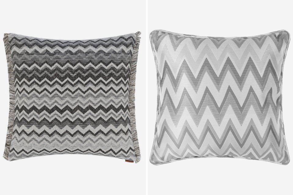 Why splash £165 on the Missoni Home wipptal cushion from Amara when you could spend £8 on this Coco chevron cushion (right)?