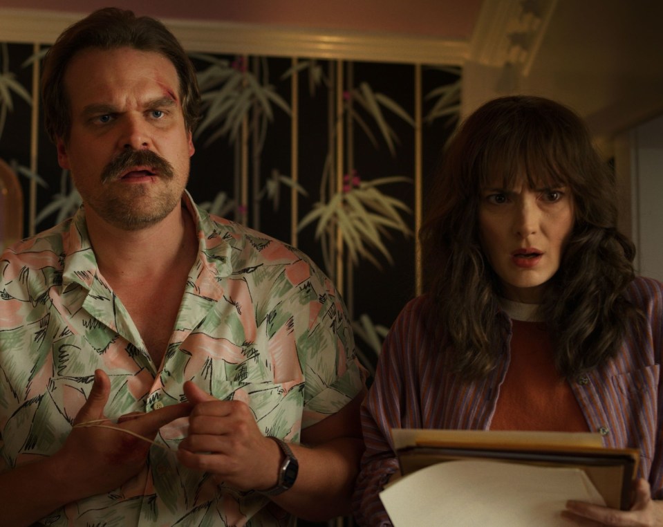 David as Jim Hopper alongside Winona Ryder in Stranger Things