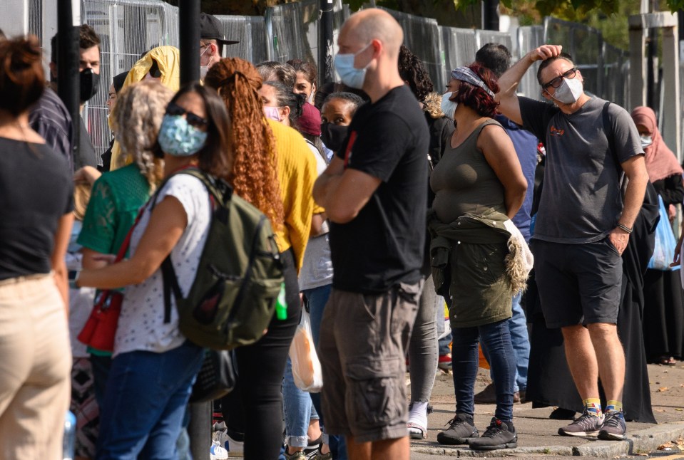 People had to join massive queues to try and get a test