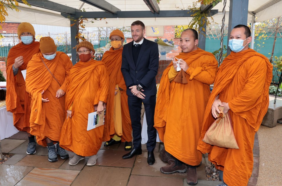 Buddhist monks opened the ceremony outside the King Power while a separate event took place in Bangkok with the Srivaddhanaprabha family