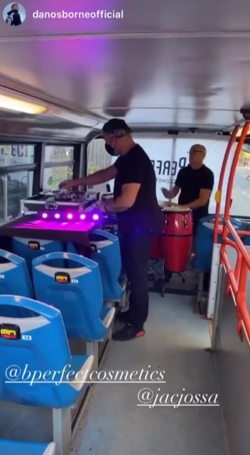 The music was pumping on the bus