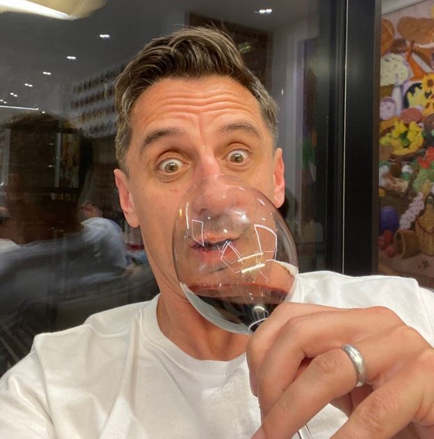 Gary Neville uploaded this hilarious snap to Twitter – seemingly toasting Liverpool’s crushing loss to Aston Villa