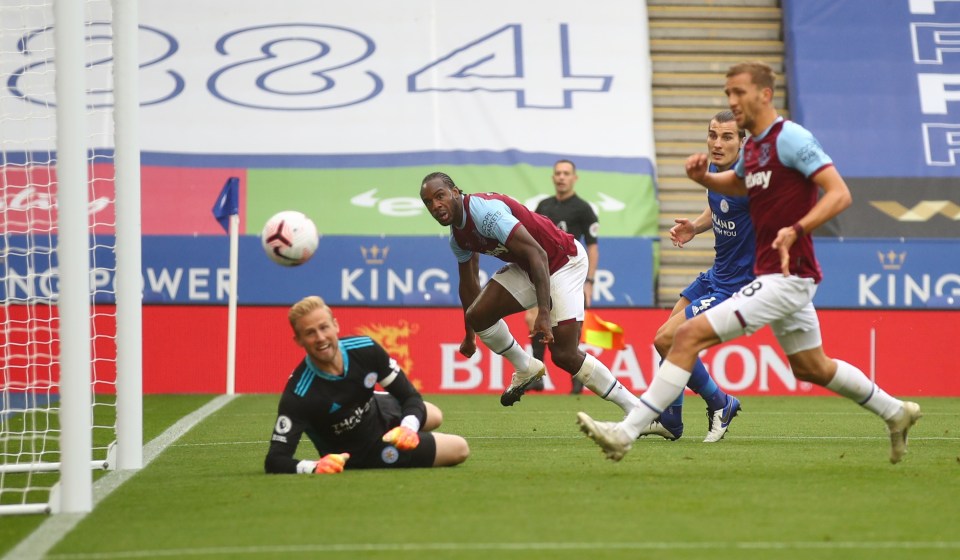 Michail Antonio opened the scoring after steering his header beyond Kasper Schmeichel