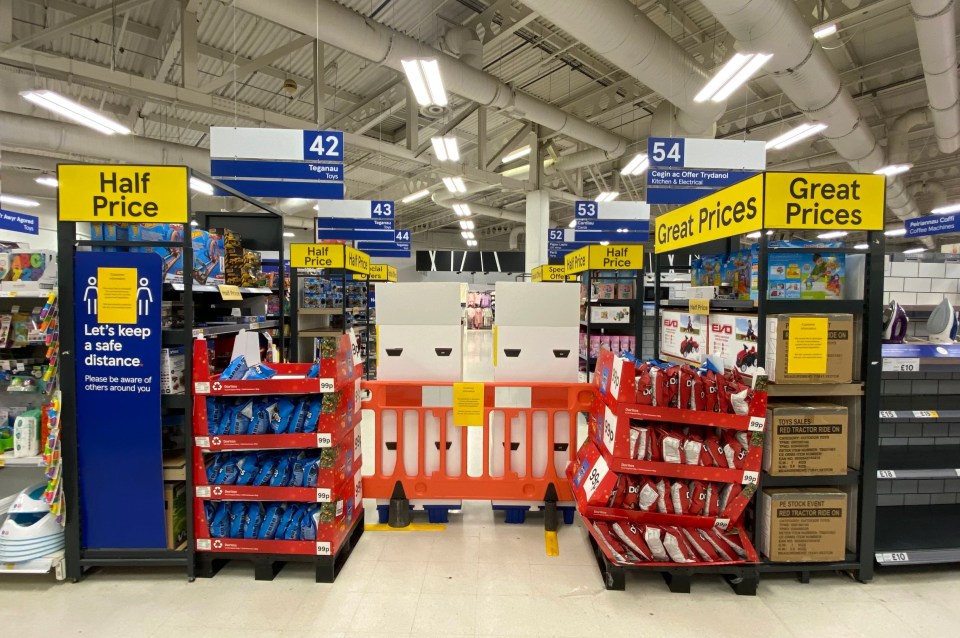 Aisles were also blocked off at Tesco in Cardiff