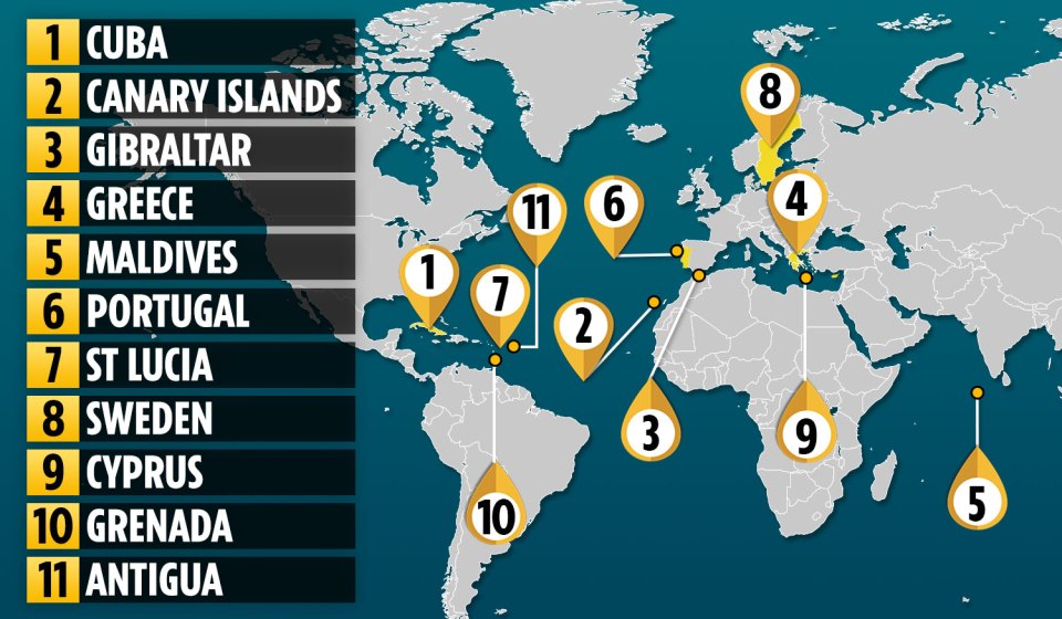 The majority of countries left without quarantining are in Europe or the Caribbean