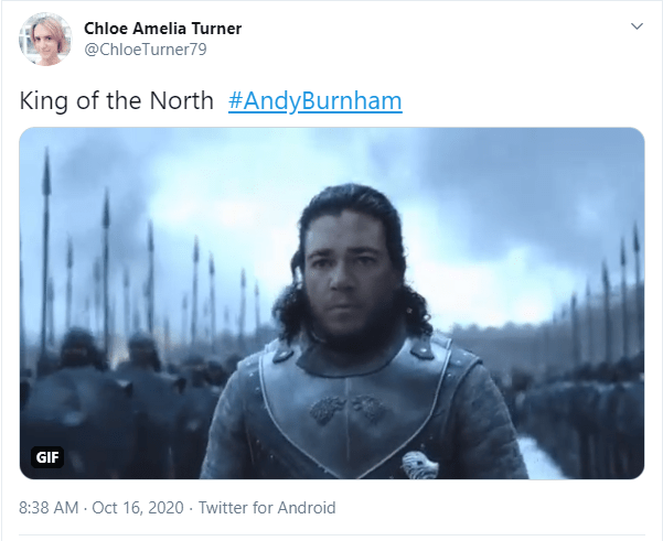 Twitter users mocked up Andy Burnham as Game Of Thrones' Jon Snow - aka The King of the North - as he battled to stop Manchester going into Tier 3