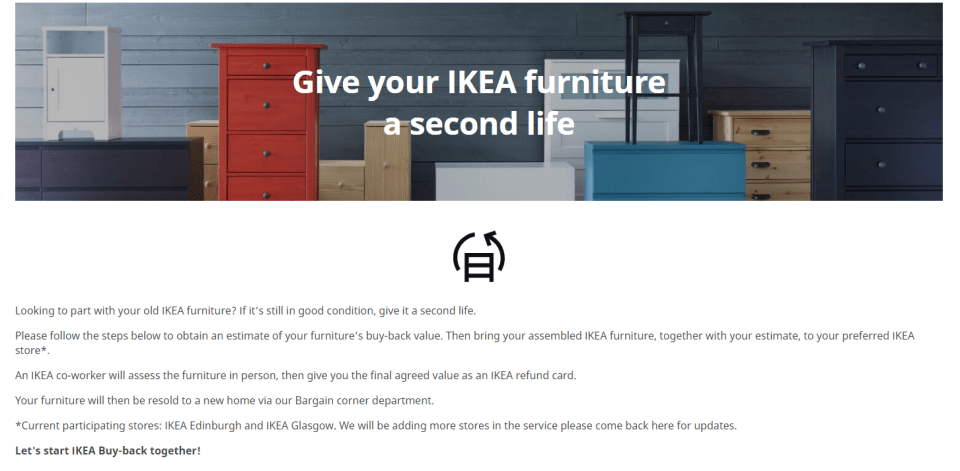 Here's what the Ikea 'Buy Back' website looks like