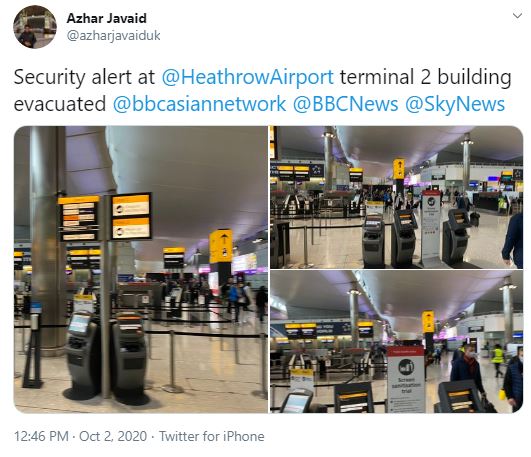 Heathrow Terminal 2 has been evacuated