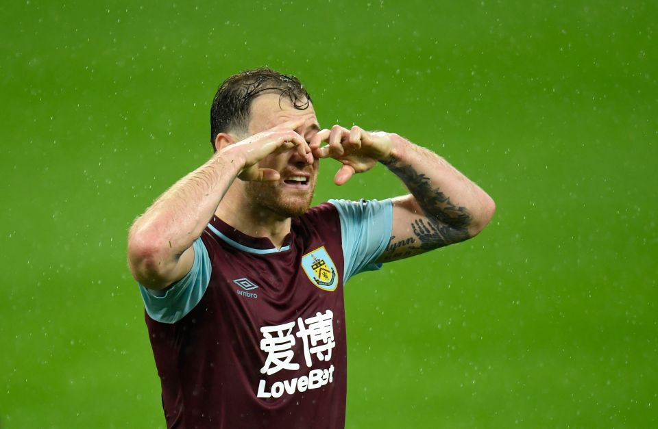 Ashley Barnes celebrates scoring a disallowed goal