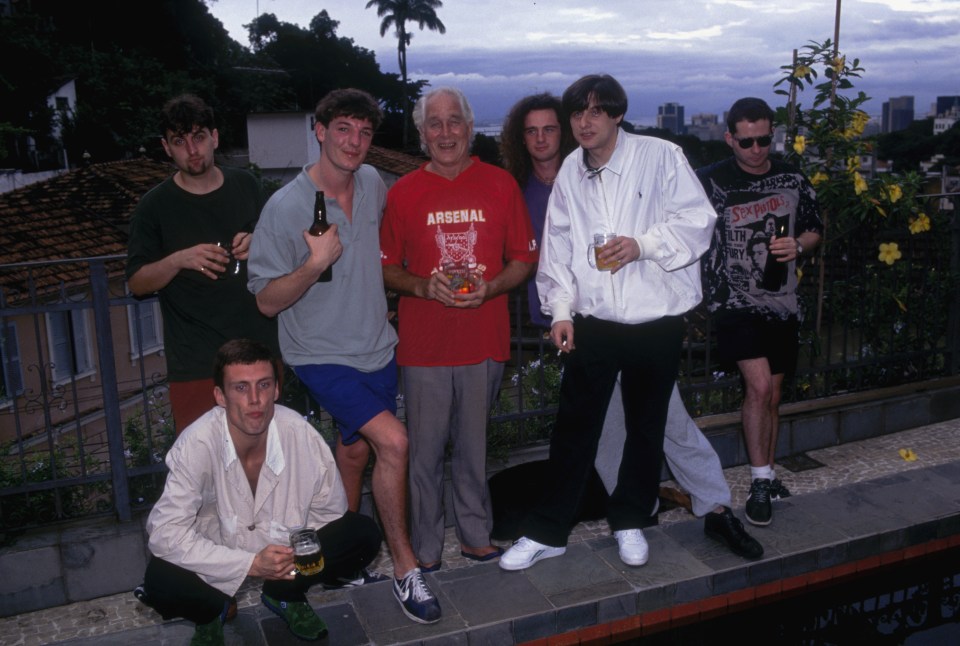 Anthony Murray,  third from left, hangs out with the band and notorious train robber Ronnie Biggs in 1990