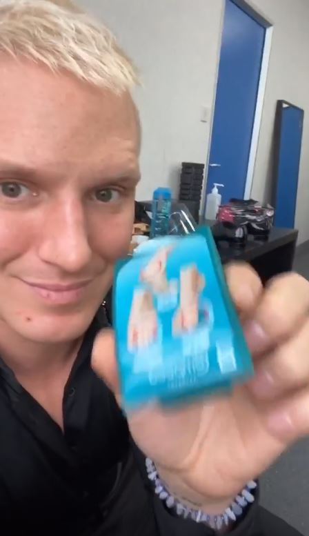 Jamie Laing showing off his blister plasters