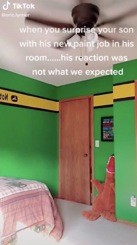 The doting dad hid in his son's room to capture his reaction to the new space on camera