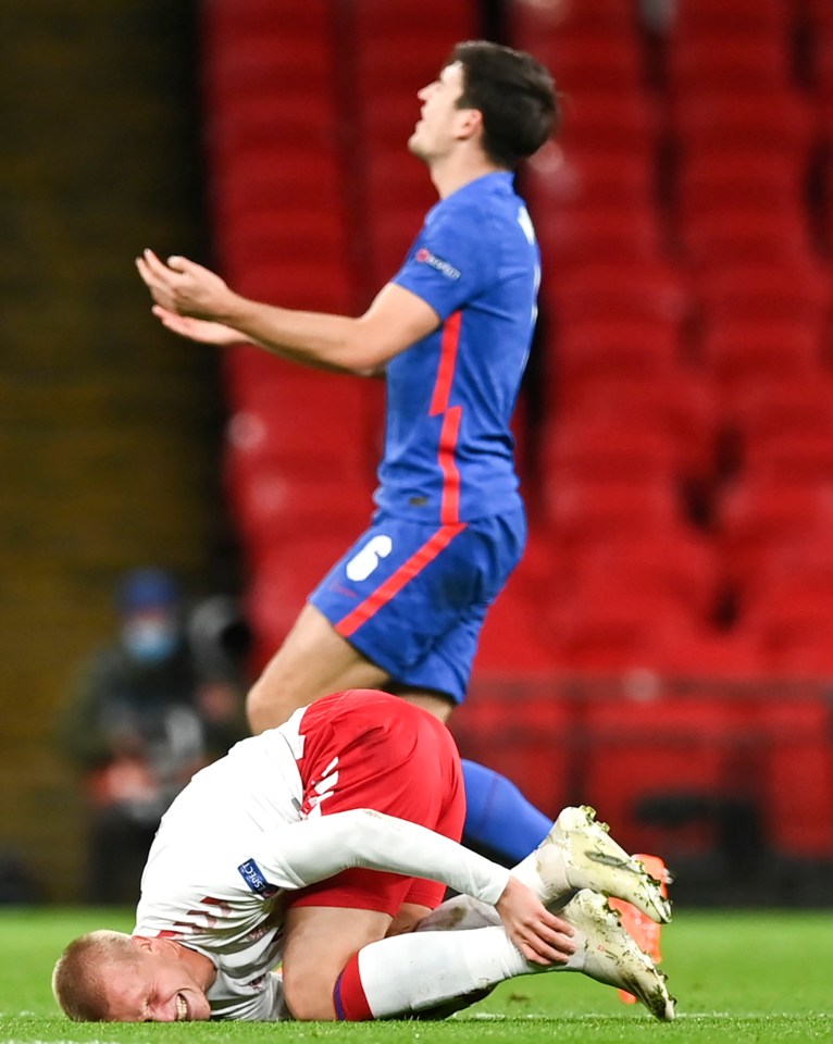 Dolberg had to be taken off soon after having failed to shake off the effects of Maguire's foul