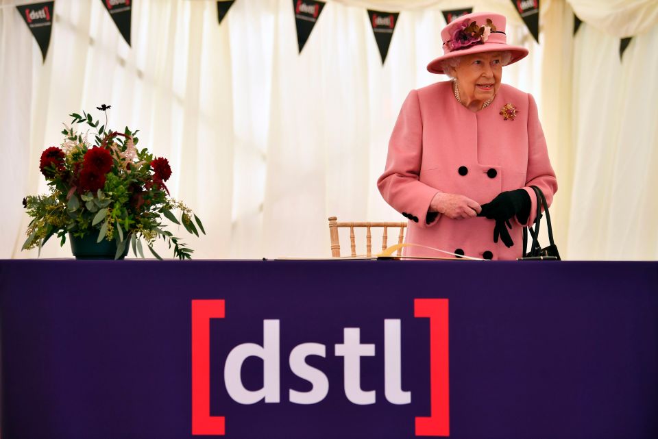 The Queen after signing the visitors' book at Porton Down, Wiltshire