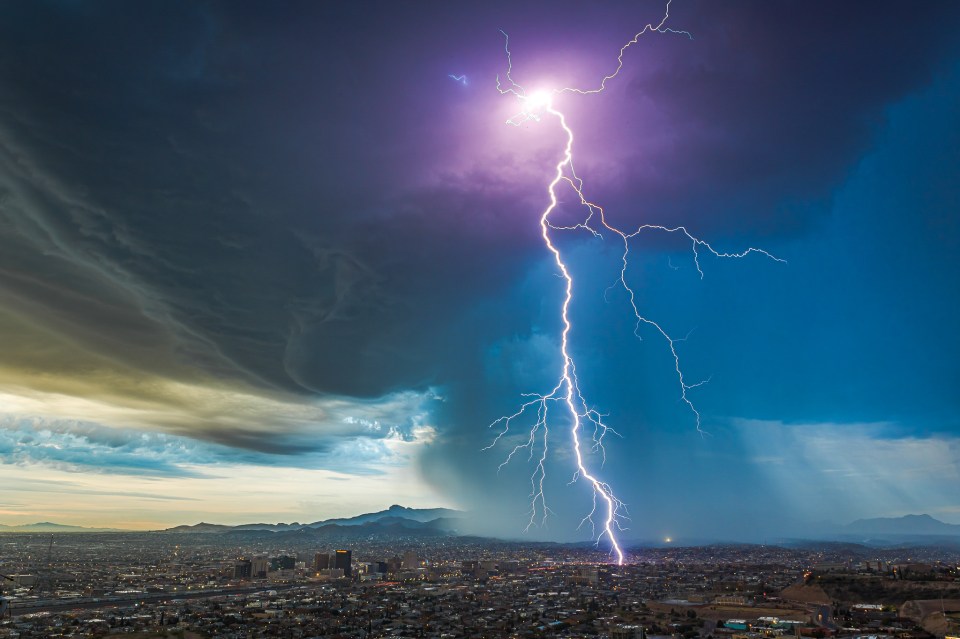 A stunning electric purple thunderbolt, captured by Grace Bailey in Texas