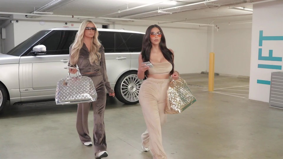 Kim and Paris were seen in velour trackies and crop tops