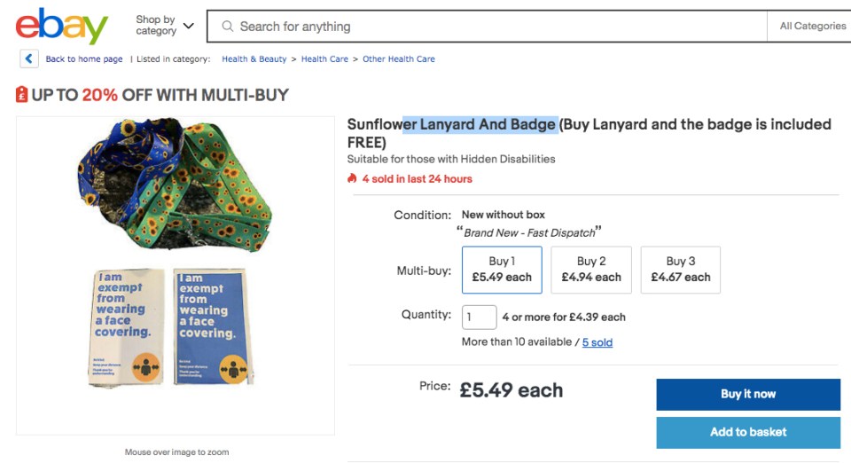 However, greedy eBay sellers are flogging the lanyards online to those who don't want to wear a face covering 