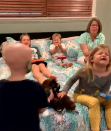 His brothers and sisters were left in hysterics after finally seeing their brother