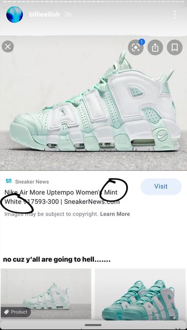 The trainers are actually described as being ‘mint white’ online