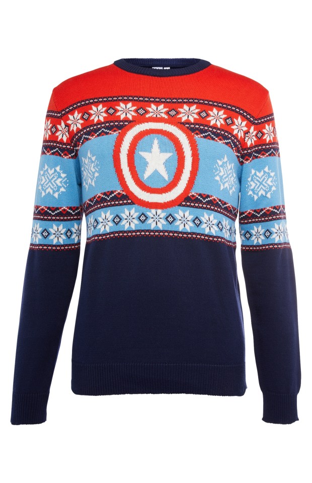 Make a season superhero out of your man with this Captain America jumper