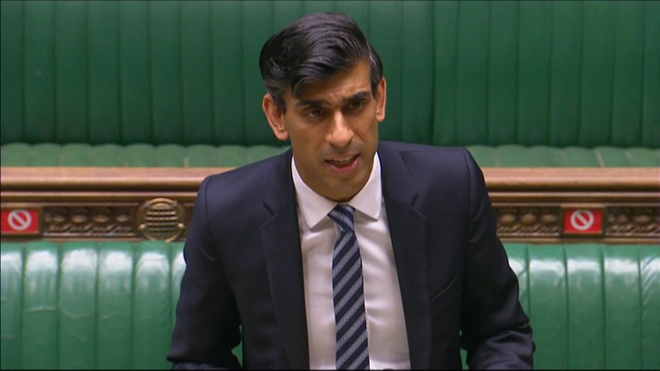 Chancellor Rishi Sunak pictured delivering the news of the revised grants in the House of Commons today