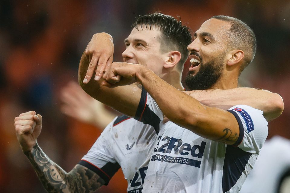 Kemar Roofe celebrates his stunning strike against Liege