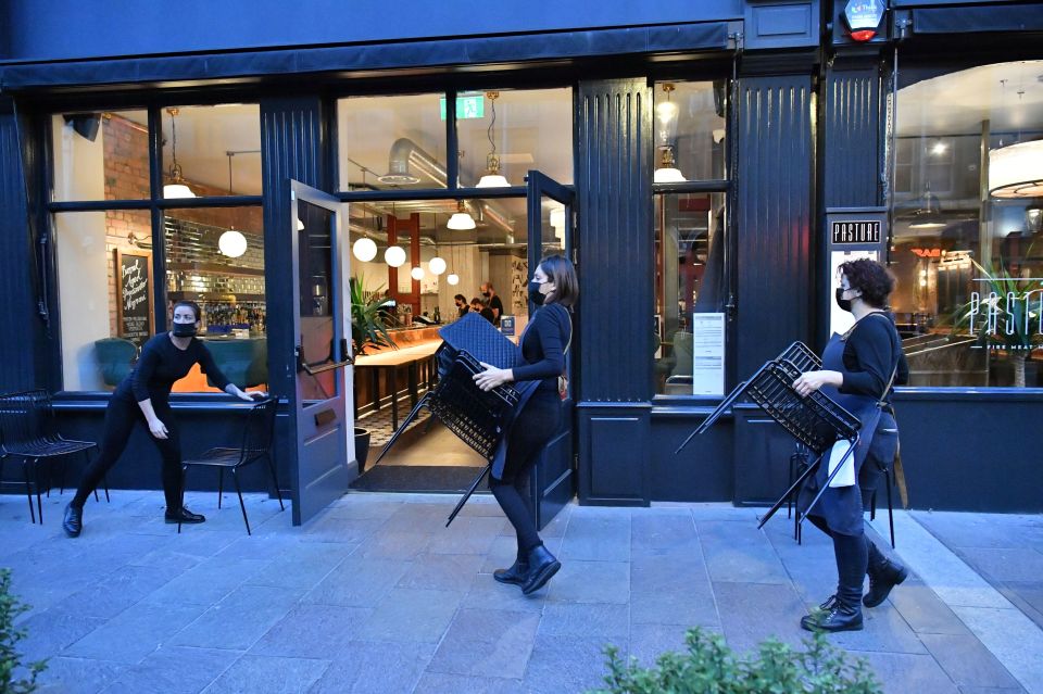 After 6pm rolled around, workers at cafes and bars brought outside seating in