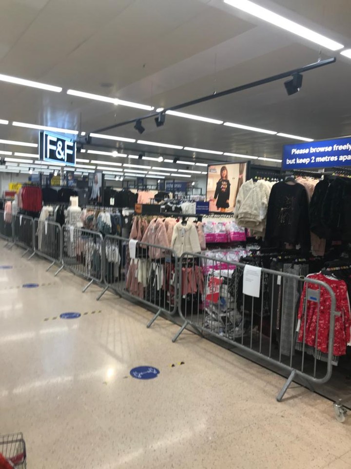 Clothes were also cordoned off by rails in this branch of Tesco in Neath