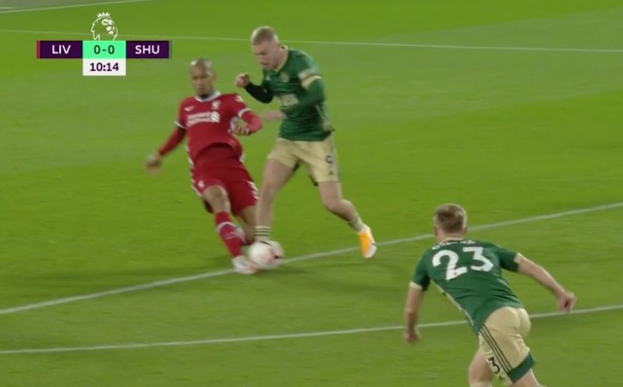 VAR awarded Sheffield United a penalty for Fabinho's challenge on Oliver McBurnie