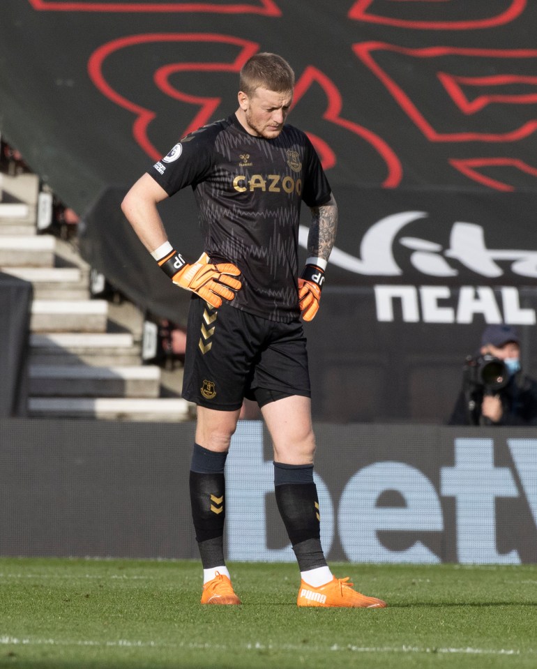 Jordan Pickford cut a forlorn figure before half-time