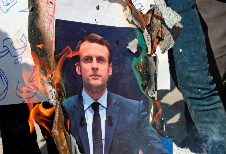 Protesters in countries around the world have burned images of French president Emmanuel Macron