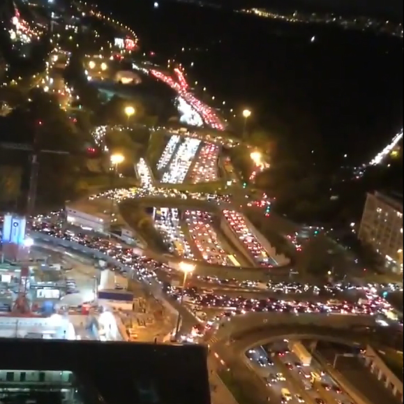 The roads in Paris were gridlocked as people left the capital before the new lockdown started