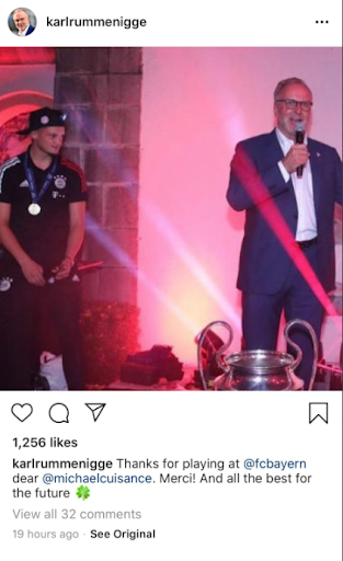 Rummenigge had already said his goodbyes to Cuisance on Instagram