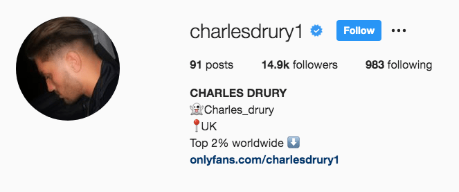 Charles links to his OnlyFans page in his Instagram bio