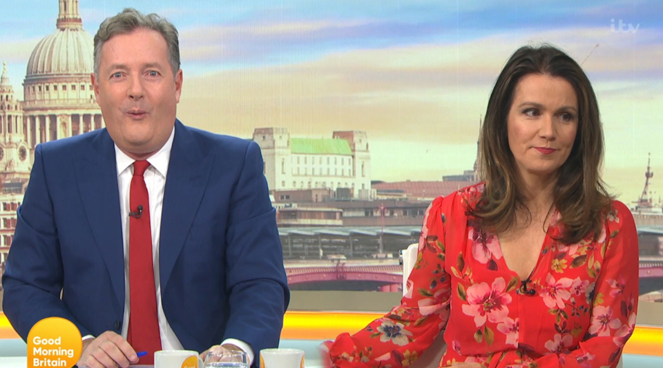 GMB's split screen effect made it look like Susanna had reached out and touched Piers' bottom 