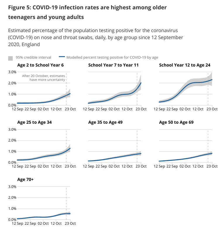 The graph above shows the difference in cases in different age groups